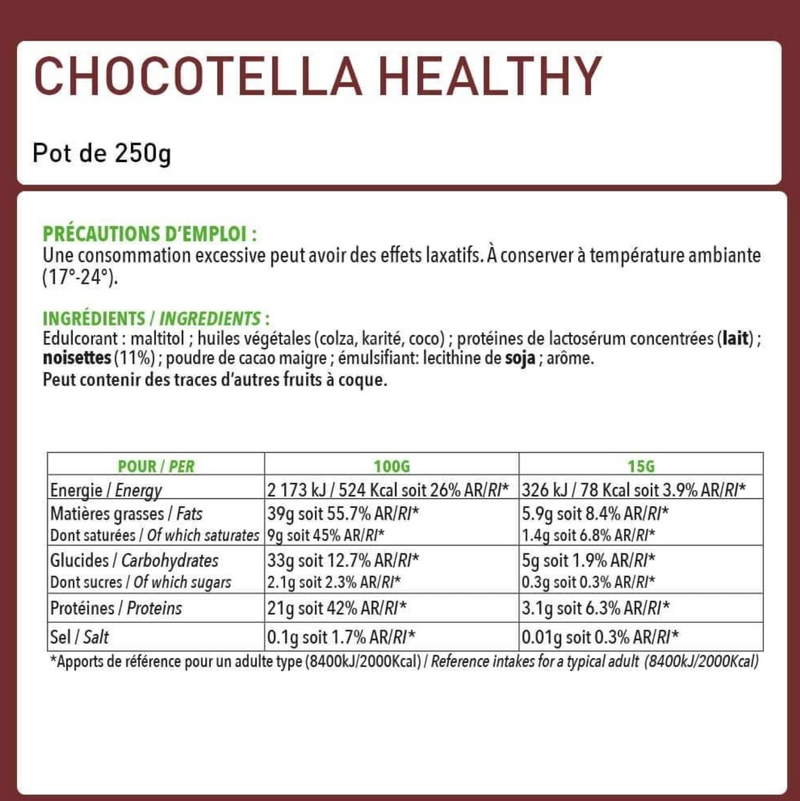 Eric Favre - Chocotella Healthy - Pâte à tartiner protéinée chocolat noisettes (250g)